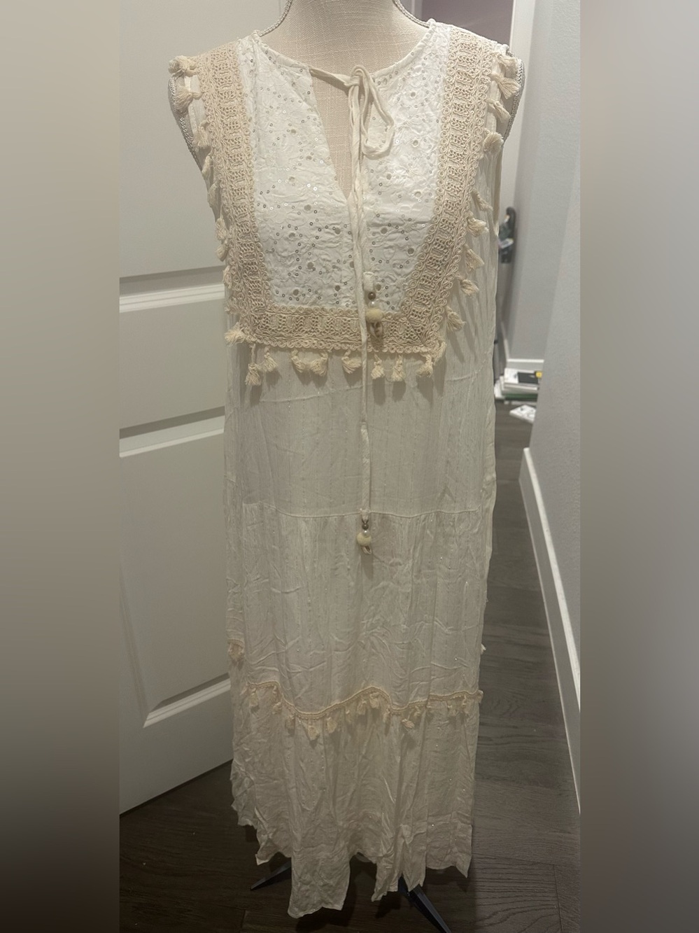 Boho Tassel Maxi Dress in Cream by AddConfdt